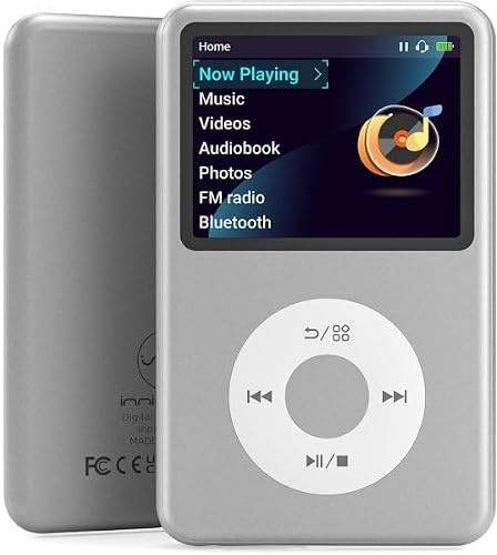Innioasis Y1 MP3 Player – Bluetooth, Video Player, Audiobooks, FM Radio and Wheel Touch Control (Silver, 64GB)