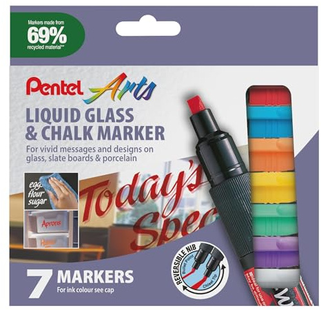 Pentel Kreidestifte / Dekomarker (nass abwischbar) 7 Stück farbig sortiert