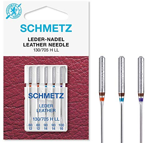 SCHMETZ | 5 Nähmaschinennadeln | Leder LL | 130/705 H LL | Nadeldicke 80/12-100/16 | auf jeder gängigen Haushaltsnähmaschine einsetzbar