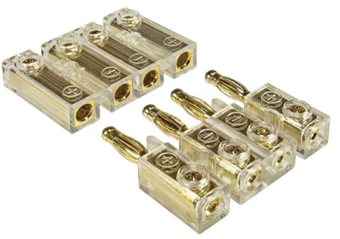 tomzz Audio 5800-041 4-Fach Kabel-Steckverbinder Bananenstecker Bananenkupplung Soundboard Heckablagenstecker bis 4,00qmm vergoldet