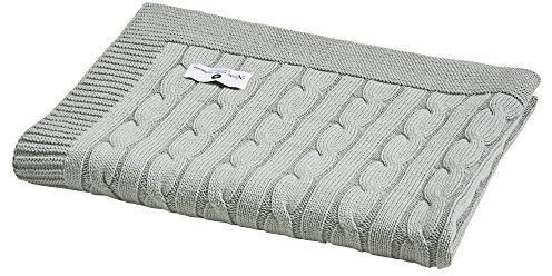 Nordic Coast Kabel Gestrickte Baby Decke, 100 x 70 cm, grau