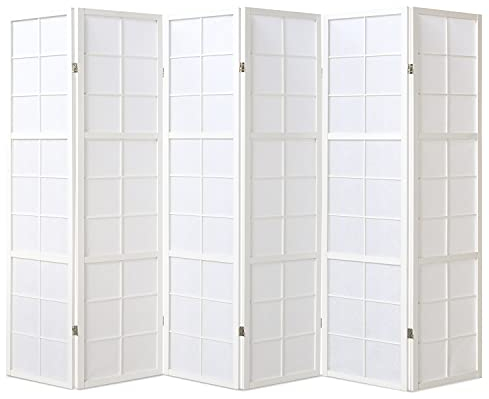 Homestyle4u 440, Paravent Raumteiler Innen 6 teilig Holz Trennwand Reispapier Weiß Höhe 175 cm