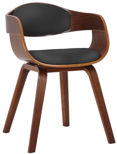CLP Silla De Visita Kingston En Símil Cuero I Silla De Madera con Respaldo Semi-Curvado I Butaca De Salón En Estilo Escandinavo, Color:Nuez/Negro