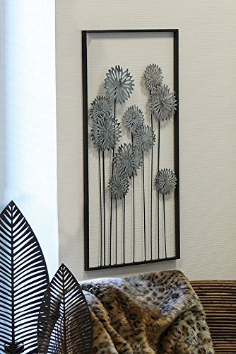 Wandbild Metall Silber Wanddeko Blumen 31 x 63 cm