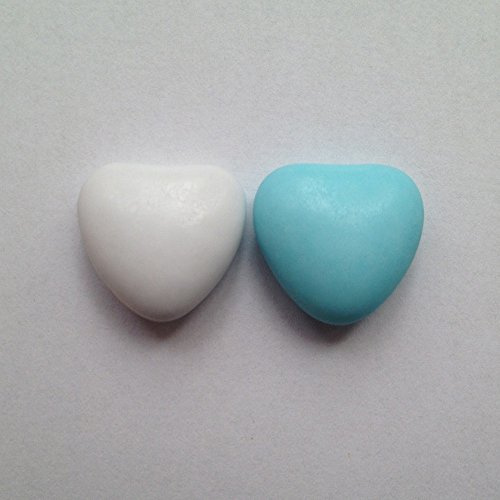 Schokoherzen weiß-hellblau 1 kg (ca 500-550 St.) - Gastgeschenke Hochzeit Bonboniere Candy Bar Give Aways - Herzdragees Schokolinsen Herz Schokodragees Schokoladenherzen alternativ zu Hochzeitsmandeln