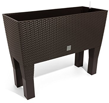 Prosperplast 30L Blumentopf Blumenbank m. Füßen in Rattan-Optik Bewässerungssystem Rato Serie braun