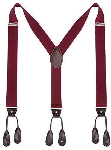 Kajeer Tirantes de tirantes con botón para hombre - Tira elástica con botón ajustable en forma de Y de 3,5 cm de ancho (Vino rojo)