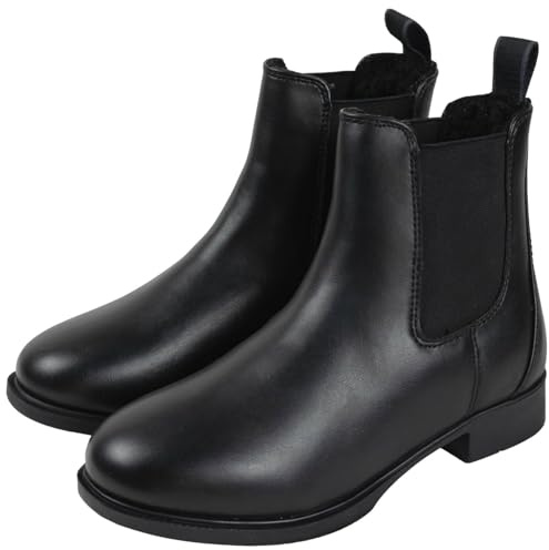 RL24 - Winter Jodhpur Reitstiefeletten – Stiefeletten Damen & Herren – wasserdichte Chelsea Boots – mit Teddyfutter & elastischen Einsätzen – Reitschuhe in Schwarz – Größe 37
