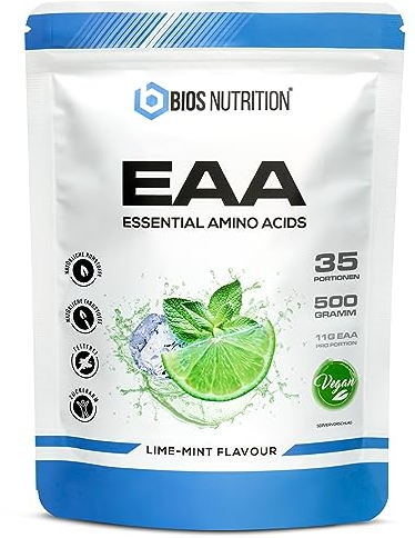 EAA Pulver LIME MINT 500gr - essentielle Aminosäuren - 11gr Protein pro Portion - ohne schlechten Nachgeschmack - vegan & hochdosiert - BIOS Nutrition (Made in Germany)