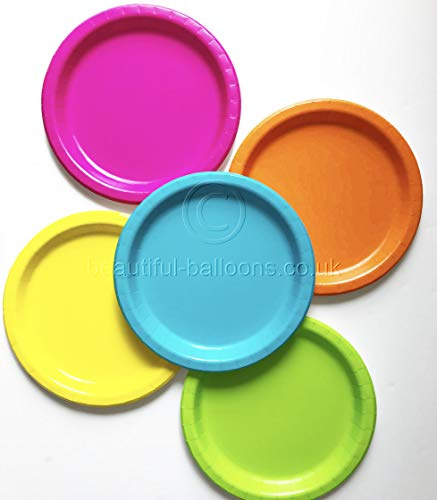 Beautiful Balloons 50 x 7 inch Neon Paper Party Plate Range disco fluorescent