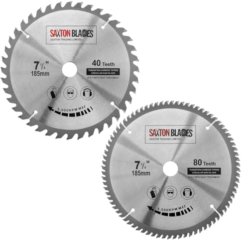 TCT Circular Saw Blades 185mm x 40 & 80T x 20mm Bore (16mm ring) fits Evolution Bosch Makita etc (Pack of 2)