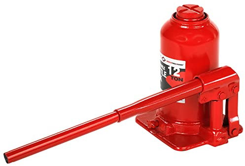 AFF Super Duty 12 Ton Low Profile Hydraulic Bottle Jack, Manual, Welded Cylinder, High-Grade Steel Construction, Forged and Welded Base, 3612S