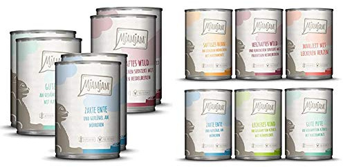 MjAMjAM - Premium Nassfutter für Katzen - Mixpaket II - Wild & Kaninchen, Pute, Ente & Geflügel, 1er Pack (6 x 400 g), getreidefrei mit extra viel Fleisch & Premium Nassfutter für Katzen
