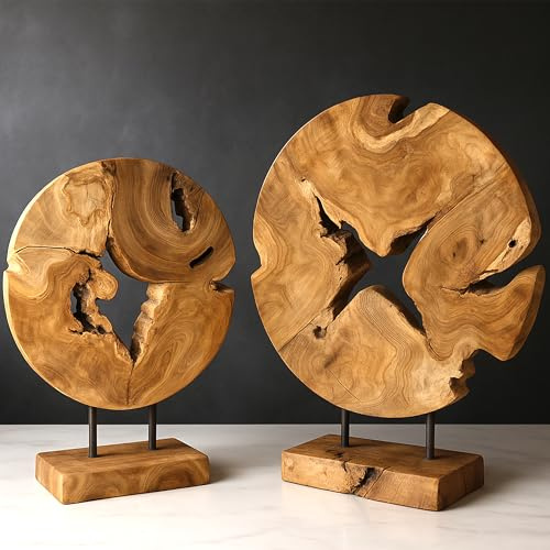 My-goodbuy24 Teakholz Deko Abstrakte Skulptur auf Sockel Massiv-Holz Accessoire Dekofigur Wurzel Handeschnitzt- Jedes EIN Unikat - Handmade - Höhe 60cm