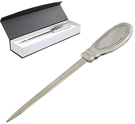 Cavagnini, Eleganter Brieföffner aus Edelstahl und Zinn, inklusive Geschenkbox (Teller)