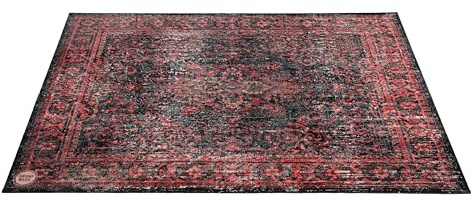 DRUMnBASE Vintage Persian Style Stage Rug, Non Slip Waterproof Rug for Stage or Studio Use to Reduce Vibrations, Black Red, 6 FT X 5.25 FT