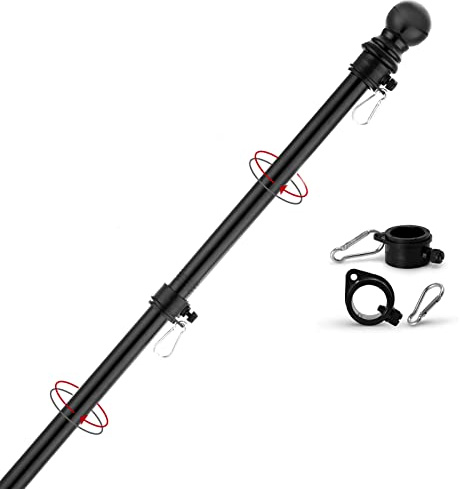 Yeesun FlagPole,6FT Flagpole Kit for 3’ x 5’ American Flag-360° Tangle Resistant Technology,Stainless Steel Professional Outdoor Flag Pole for House Truck & Boat Use (Without Bracket,Black)