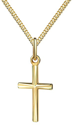 JEVELION Anhänger-Kreuz 585 Gold für Damen Kreuzanhänger mit reflektierender Struktur Kettenanhänger + Schmuck-Etui und Schmuckzertifikat
