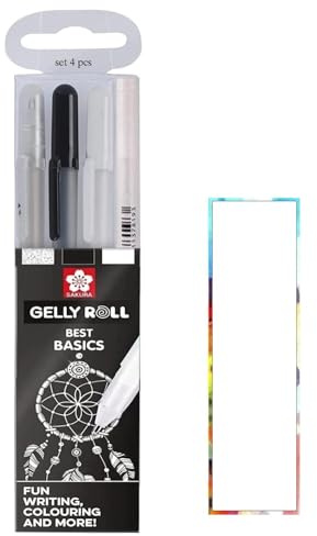 SAKURA Gelly Roll Gel Pen, 3 Colours, Glitter Black and 2 White, Set of 4