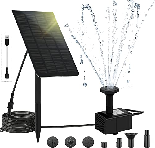 LEDBOKLI Fuente Solar Jardin, Fuente Solar para Estanque de 2.5W con 7 Boquillas y Esponja de Filtro, 200L/H Fuente Solar con Carga USB para Baño para Pájaros, Césped, Circulación de Agua para Oxígeno