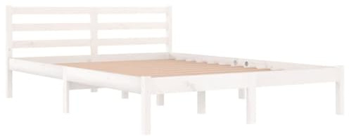 vidaXL Cadre de Lit Meuble de Chambre à Coucher Cadre à Lattes sur Pied Lit Adulte Sommier à Lattes Lit Double Bois Massif de Pin Blanc 140x200 cm