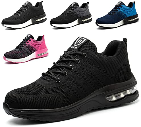 Zapatos de Seguridad, Zapatos de Trabajo, Zapatos Deportivos Ligeros con Punta de Acero, Zapatillas Transpirables con Puntera de Acero, Hombres o Mujeres,A-Negro,EU44