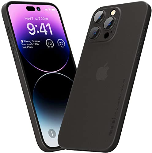 memumi Upgraded Hülle kompatibel mit iPhone 14 Pro Max, Mehrweg 0.3 mm Slim Fit, Mattes Finish [rutschfest, Kratzfest] Schutzhülle Extra Dünn Hardcase kompatibel mit iPhone 14 Pro Max -Trans-Schwarz