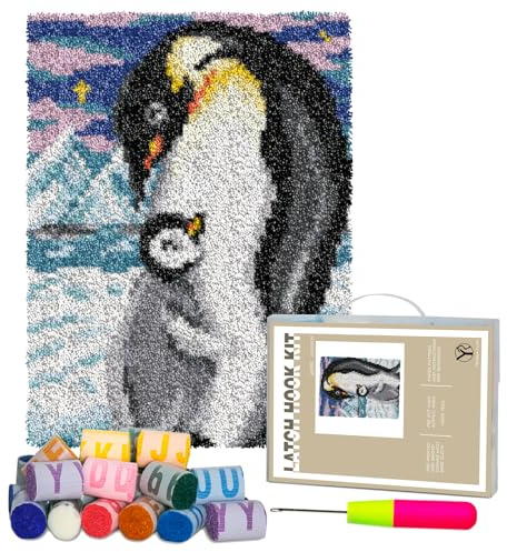 YP Latch Hook Kits for Adults DIY Rug Crafts Arts Carpet for Home Decoration Festival Gifts,20.5 X 14.5（Penguin）