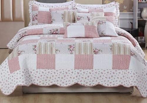 2-Piece Printed Patchwork Quilted Bedspread Set Maison Single 185 x 240 cm - Hotel Quality Hypoallergenic Soft Microfiber Bed Throw for Bedroom Bedding with 1 Pillow Sham