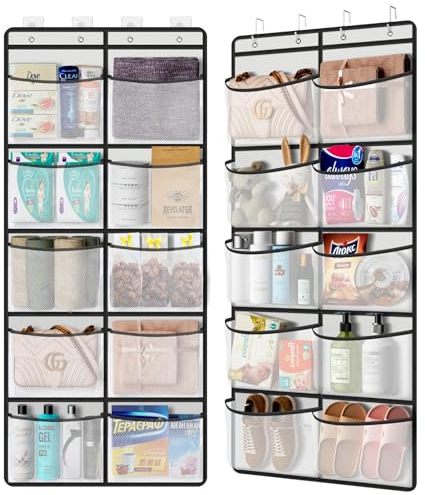 devesanter Hängeregal 2 Stück Hängeaufbewahrung mit 10 Netztaschen,Taschen Organizer für Schrank Aufbewahrung über der Tür Hängend Kuscheltiere Aufbewahrung für Schlafzimmer (grau)