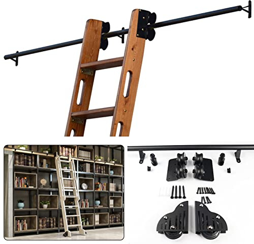 IisrAr Kit libreria Scorrevole con ferramenta Scorrevole Kit Scala Scorrevole per libreria Kit ferramenta Binario Scorrevole Sistema Binario Scala Kit Binario per Porta Scorrevole in Legno Kit Arma