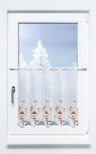 Plauener Spitze Scheibengardine Schneemann (Bx H) 48cm * 55cm braun/Hellbraun