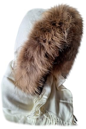 MERRYLAND Echtfell Kapuzenschal Fellstreifen Schal Kapuzenstreifen Stola Kapuze Fur Hoodie Schalmütze Echt Fell