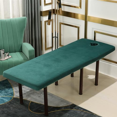 Highdi Bezug für Massageliege Mit Loch, Waschbare Beauty Bettbezug 360° Elastisches Massagetische Bezug Weiches Atmungsaktiv Massagebett für Schönheits, Gesichtssalon und SPA (80x190,Dunkelgrün)