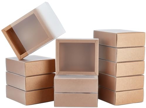 BENECREAT 12 Packungen Geschenkboxen Aus Kraftpapier, wiederverwendbar Schmuckschubladenboxen Mit PVC-Fensterabdeckung, 12.5x10.5x4.5 cm Braune Geschenkboxen Für Party, Geschenkverpackung