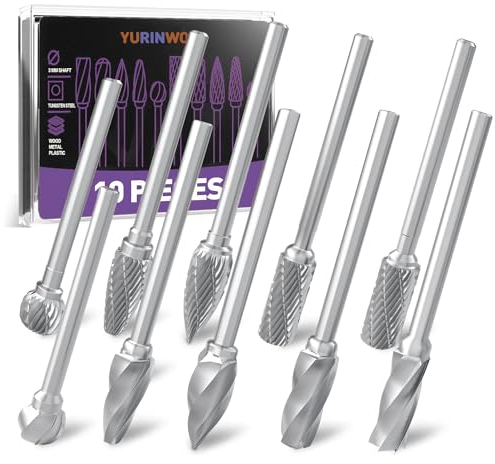 Carbide Die Grinder Bits Compatible with Dremel, Double Cut Tungsten Steel Rotary Burr Bit 5PCS, Wood Carving Drill Bit 5PCS with 1/8 Shank Suitable for Wood Metal DIY Grinding Engraving Polishing