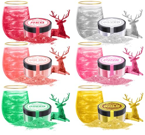 Edible Glitter - 6 Colours x 5g Edible Glitter for Drinks, Edible Cake Decorations, Food Grade Luster Dust for Cake, Icing, Fondant, Cocktail, Drinks, Baking, Chocolate - Vegan, Gluten-Free, Non-GMO
