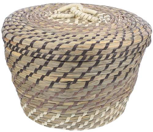 PRETYZOOM Poubelle Tressée Résistante à L'usure Grosse Taille en Osier Brun Couvercle, Poubelle de Chambre et Bureau Pratique, Corbeille à Papier Polyvalente pour Salle de Bain et Rangement