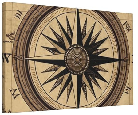 LZQPOEAS Leinwand-Wandkunst-Poster, moderne Wanddekoration, Kompass, Wind, Straßenkarte, Bild, Kunstwerk, Gemälde, gerahmt, fertig zum Aufhängen, 30,5 x 45,7 cm