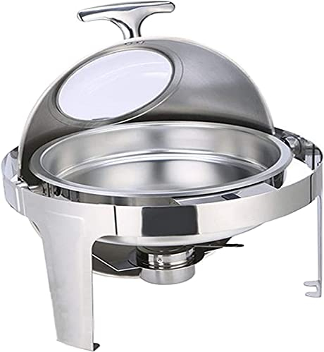 DLAZUM 6,8-Liter-Chafing-Dish-Buffetwärmer-Set, Edelstahl-Rolltop, rund, mit Essenspfanne, sichtbarem Fenster, Wasserpfanne und Brennstoffhaltern