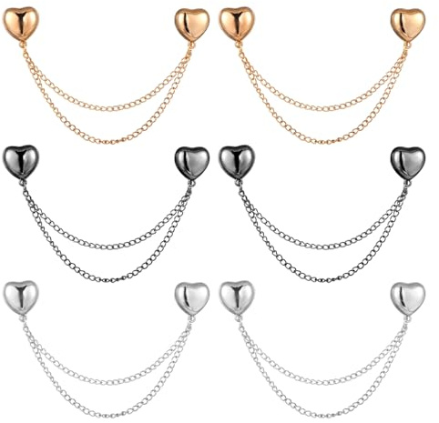 6pcs Magnet Clothing Pins, Metal Magnetic Clothing Clips with Chain Multi-Use Strong Magnet Pin Magnetic Button Clips for Fixing Hem of Hijab Clothes Long Pants Legs Sleeves of Shirts(Heart Style)