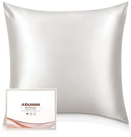 Adubor 100% Seidenkissenbezug 80x80cm für Haar und Haut mit Reißverschluss | 22 Momme Seide, Fadenzahl 900, mit verstecktem Reißverschluss, beide Seiten, elfenbeinweiß, 1 Stück