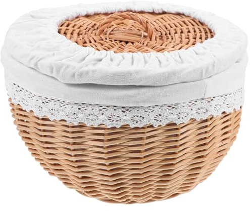 Alipis Wicker Food Storage Basket with White Lining Small 25cm Diameter Decorative Snack Organizer Bread Basket for Kitchen and Pantry