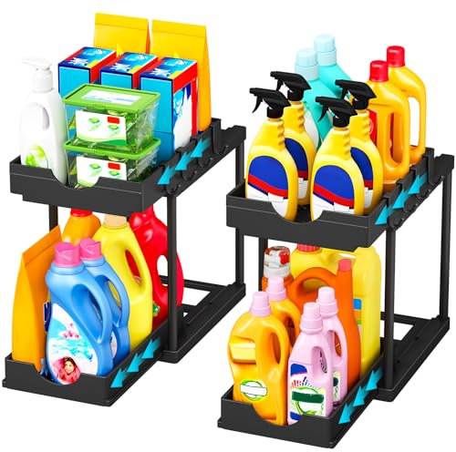 TidyTrove 2Pack Under Sink Storage - 2 Tier Sliding Under Sink Organiser,Kitchen Storage Under Sink Shelf,Pull Out Cabinet Drawer Cupboard Organiser for Kitchen Bathroom,Black