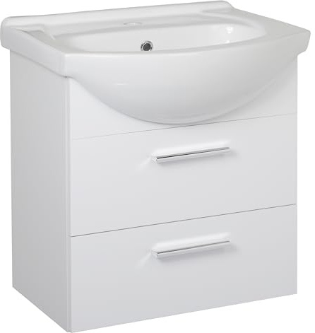 VBChome Set di mobili da bagno 50 x 53 x 43 cm con lavabo in ceramica e pensile con 2 cassetti - Compatto, funzionale ed elegante per piccoli bagni