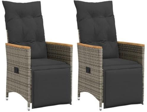 IKAYAA 2X Gartensessel Polyrattan Verstellbar Gartenstuhl hochlehner verstellbar Liegestuhl Gartenmöbel Rattanmöbel-Grau-Typ 1