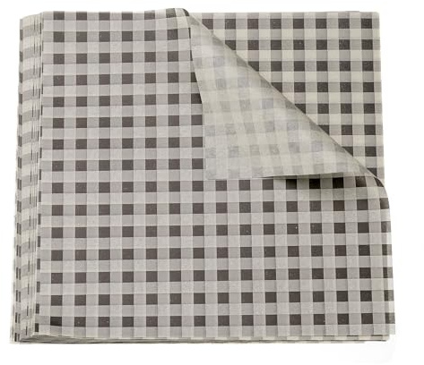 QUARKZMAN 30Pcs Papier Sulfurisé Feuilles de Papier Ciré à Carreaux Carrés 18cm x 18cm Papier Emballage Alimentaire Absorbant Huile pour Aliments Secs, Sandwichs, Pain, Hamburgers, Marron