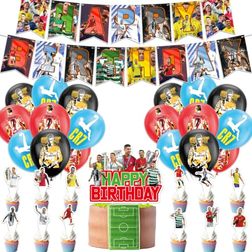 Football CR7 Birthday Party Decorations Supplies: Banner, Balloons, Cake Toppers Cupcake Toppers Cake Decoration