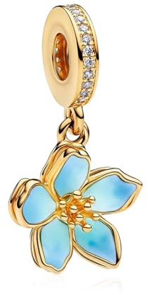 Simphman 925 Sterling Silber Charm Anhänger für Europäischen Armbänder und Halsketten Golden Cherry Blossoms Dangle Charm Armband Charm Geburtstag Schmuck Geschenk für Damen Frauen