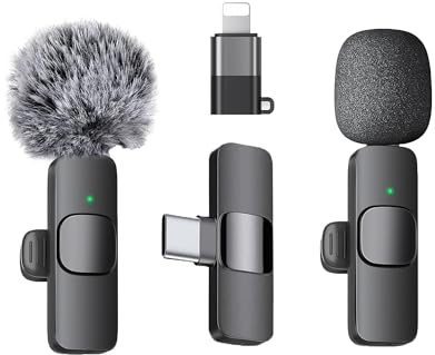 aiworth Microphone à clip sans fil - Pour iPhone/Android Phone/ordinateur/iPad avec réduction du bruit - 2 mini microphones à clip pour enregistrement vidéo Vlogging TikTok YouTube, Plug and Play